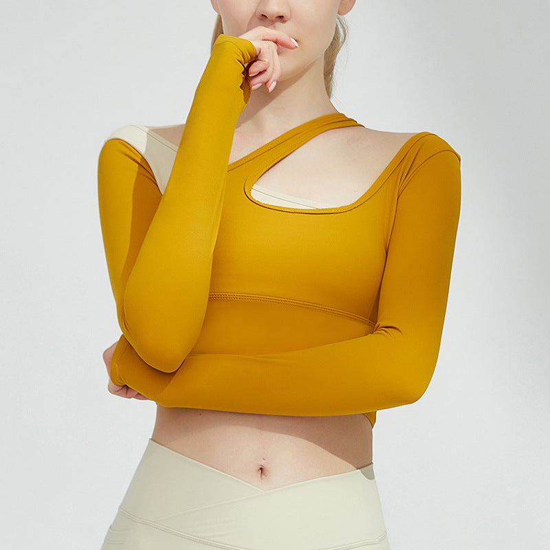 Autumn And Winter New Style Chest Cushion Back Long Sleeve Yoga Suit Women's Short Tight Fitness t-Shirt