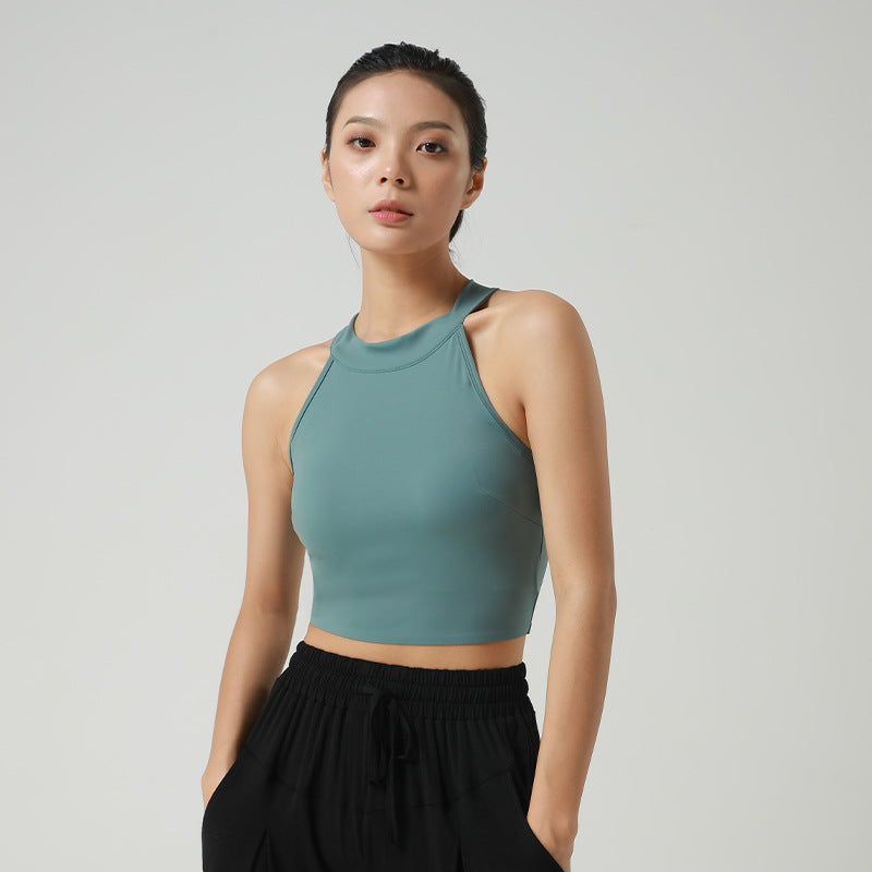 One Piece Chest Pad Back Yoga Undershirt Top Sports Bra Fitness Running Shock-Resistant Outer Wear Sleeveless Yoga Clothing