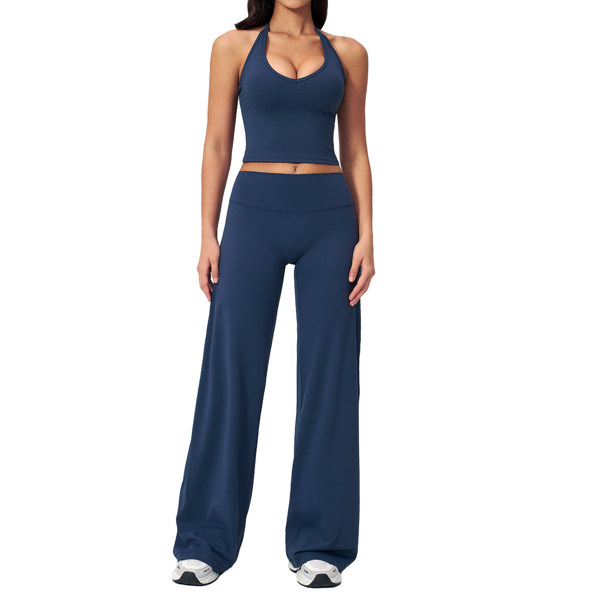 Hanging Neck Backless Sleeveless Wide-Leg Straight Fit Sport Set Yoga Workout Outfit