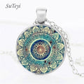 Vintage Glass Dome Necklace Buddhism Chakra Glass Cabochon Pendant Jewelry Om India Yoga Mandala Necklaces