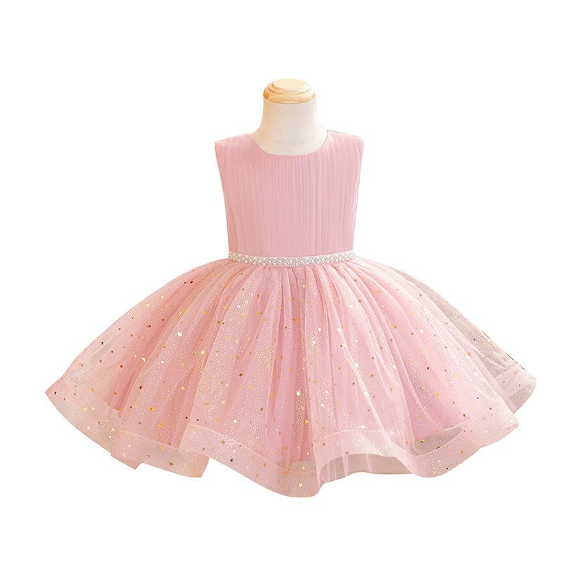 Sleeveless sequin mesh girls' dress