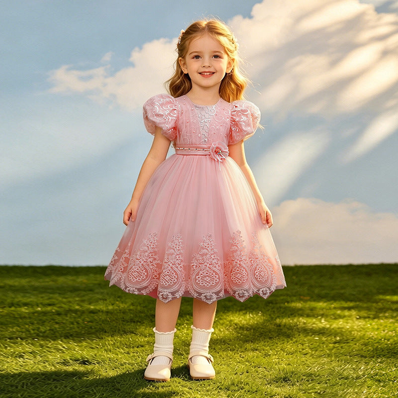 Round neck short sleeved princess dress for girls