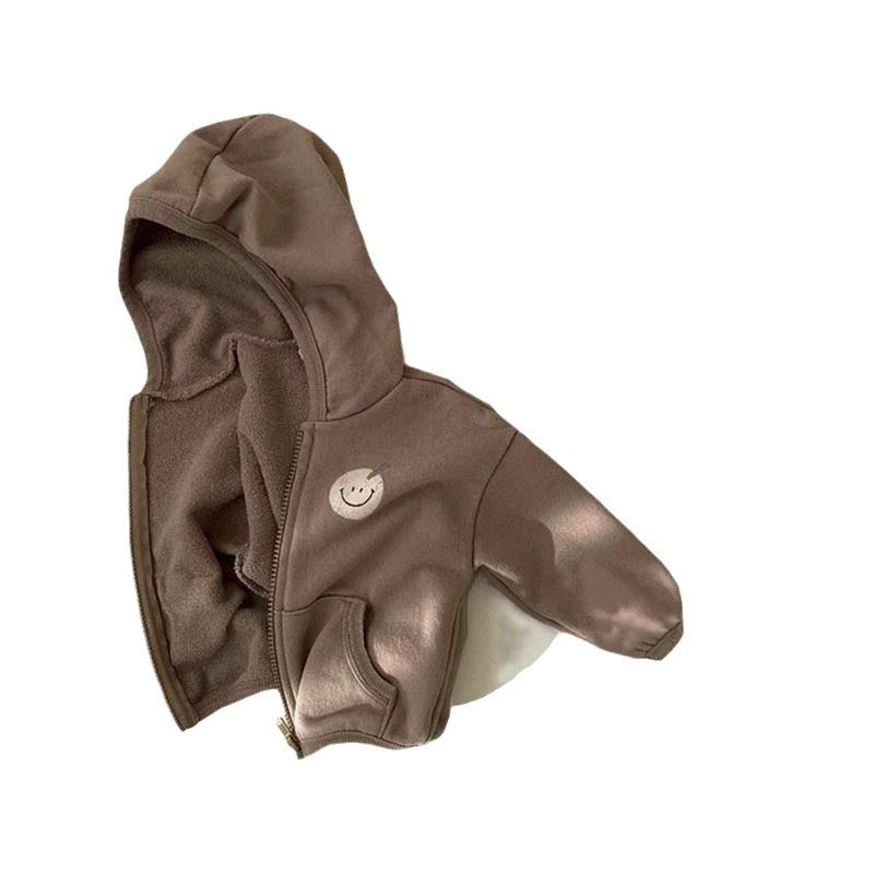 Cute smiling casual loose loop hoodie jacket