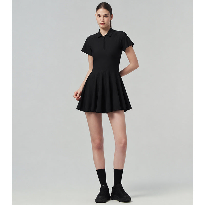 Fashionable Breathable Solid Color Tennis Dress for Outdoor Yoga and Fitness, Professional Sporty Sundress