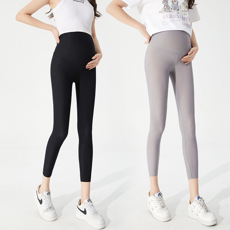 Ultra thin and breathable pregnant women's leggings for comfort, large elasticity, seamless belly support, pregnancy yoga shark pants