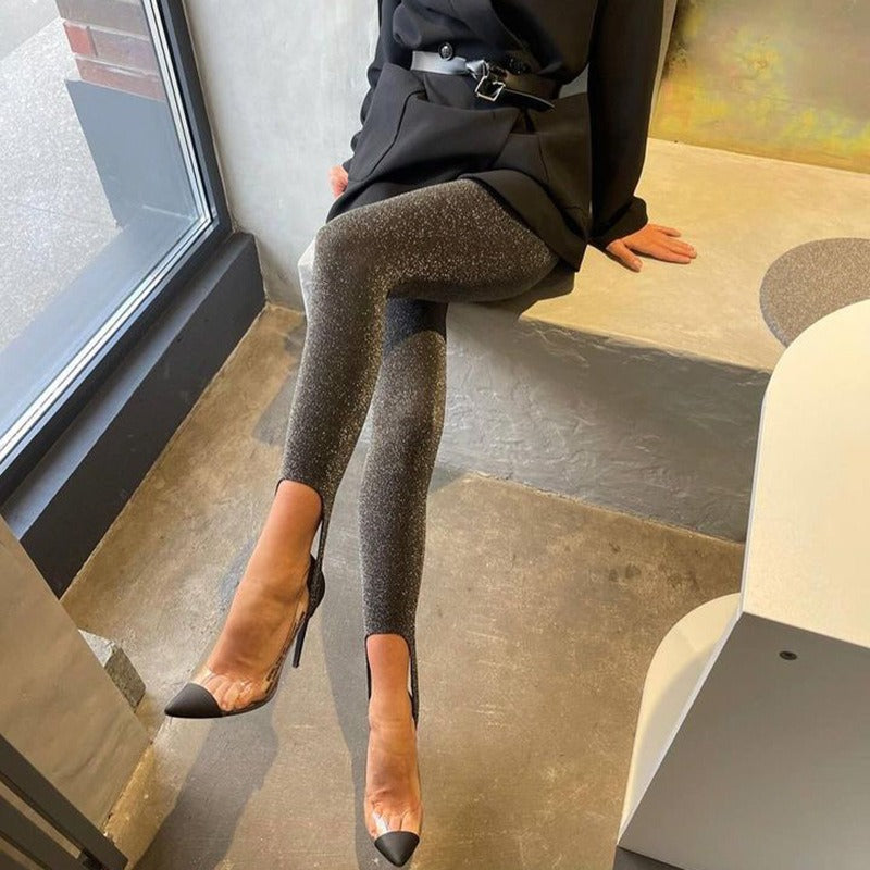 Knitted bright silk high elasticity solid color yoga pants for women tight fitting sports style pants
