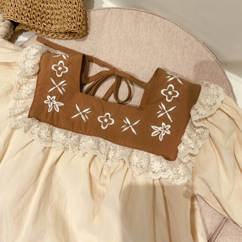Vintage lace embroidered shirt shorts two-piece set