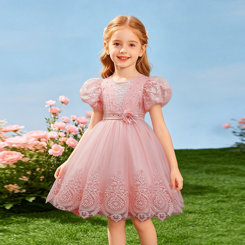 Round neck short sleeved princess dress for girls