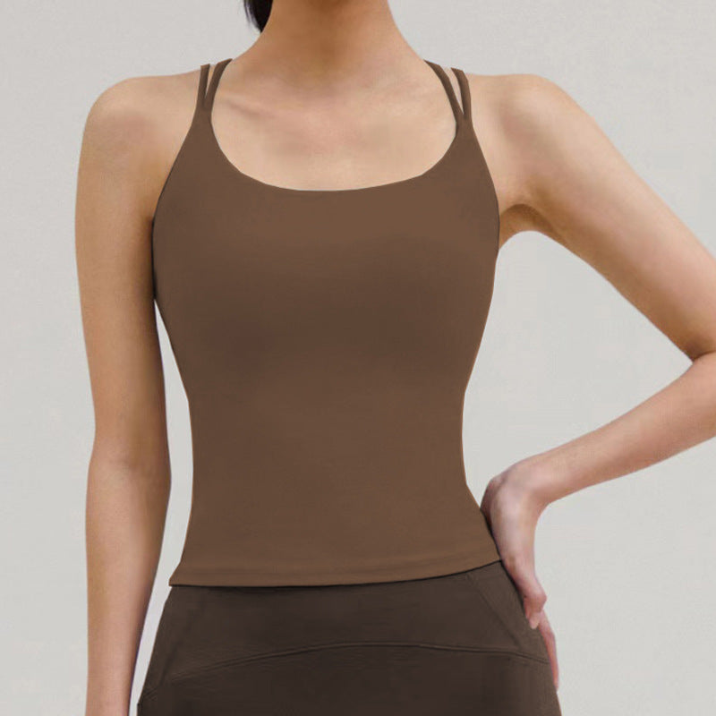 New Yoga Back-Enhancing Sports Fitness Tank Top for Women with Built-in PadsShockproof, Thin Straps, Crossed Strap Top