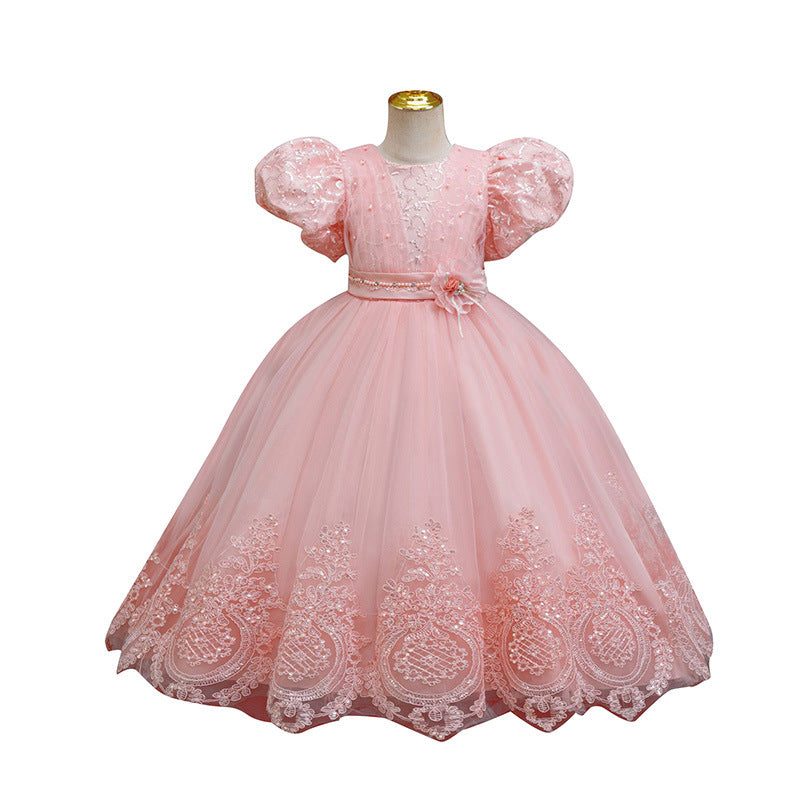 Round neck short sleeved princess dress for girls