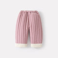 Quilted Fleece Pants with Plush Trim, Thickened Patchwork Design, Stylish and Versatile Winter Pants for Infants