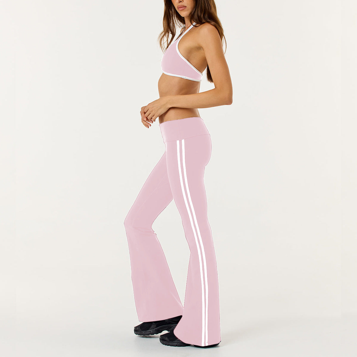 Bare-feel Flared Yoga Pants Set, Outdoor Casual Versatile Fitness Sports Bra Two-piece Set