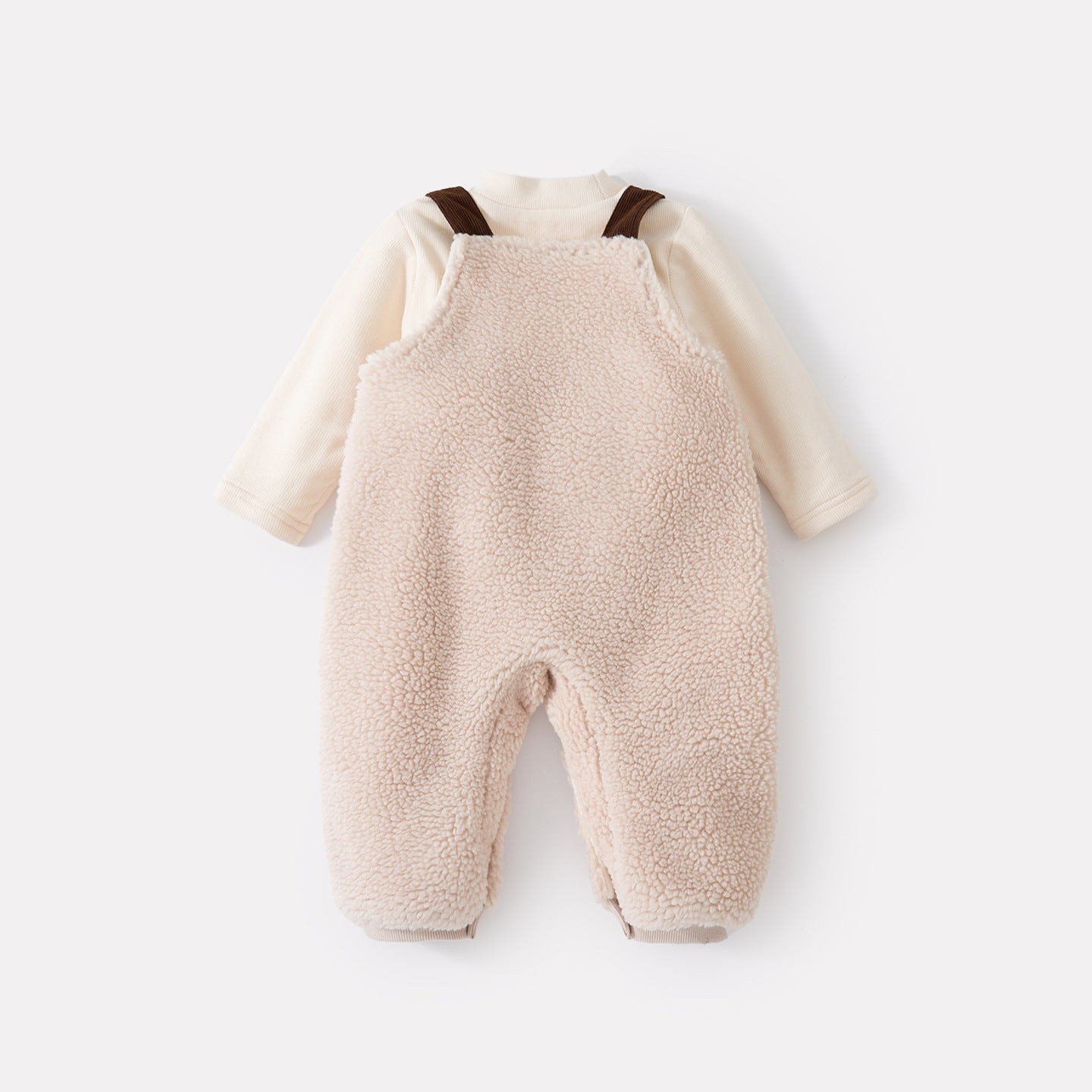 Thick Plush Overalls Set for Babies and Toddlers, Two-Piece Outfit with Onesie and Base Layer