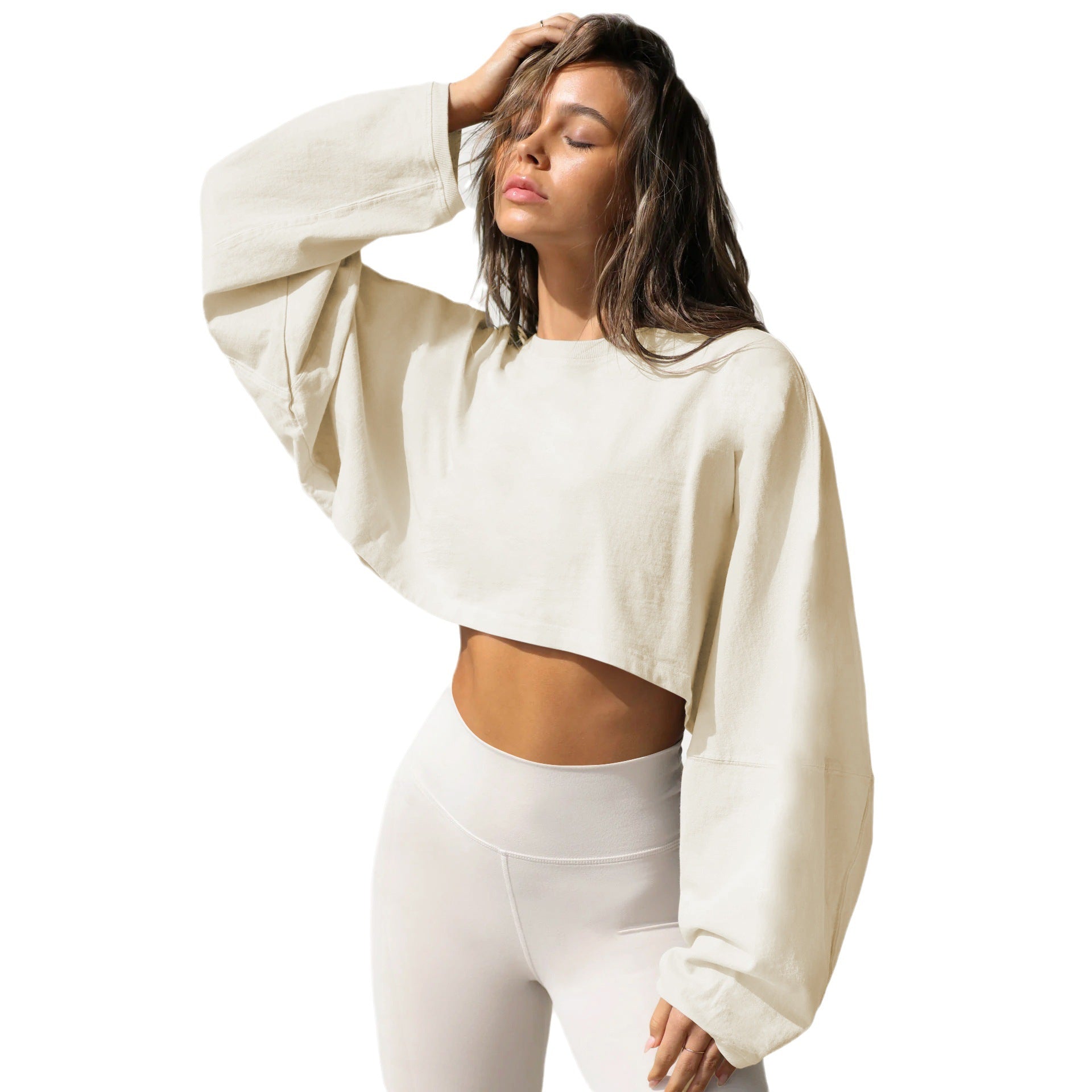 Vintage Hoodie Women's Long Sleeve Crop Knitwear Sport Yoga