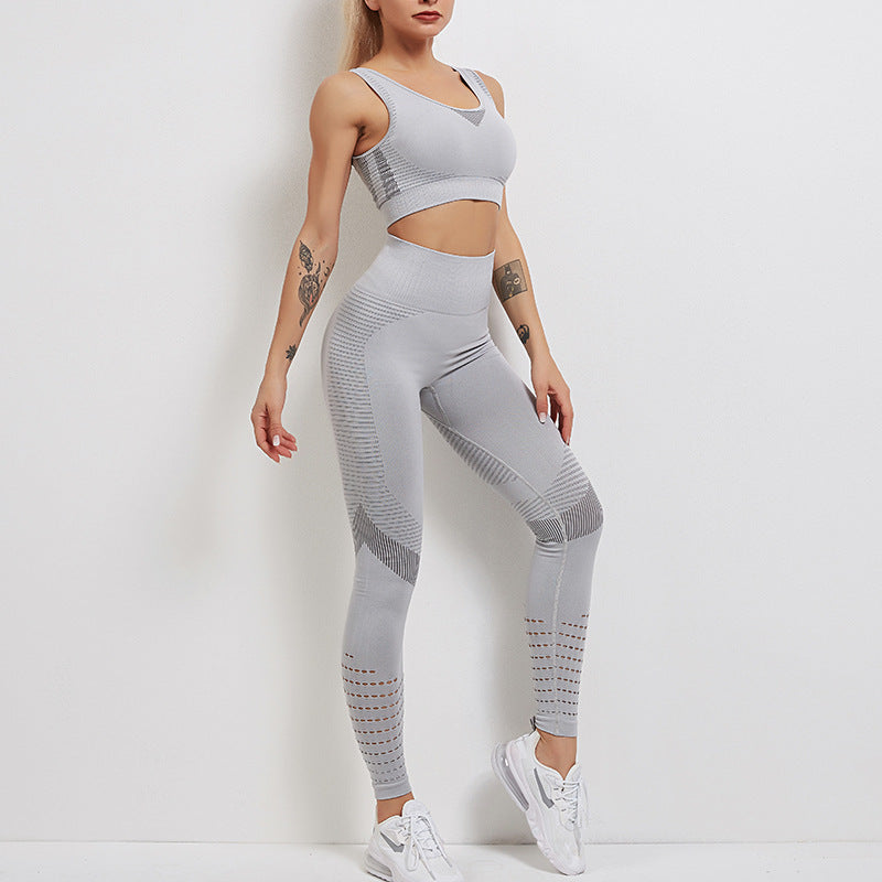High Waist Slimming Peach Bottom Hollow Out Women's Yoga Pants Set