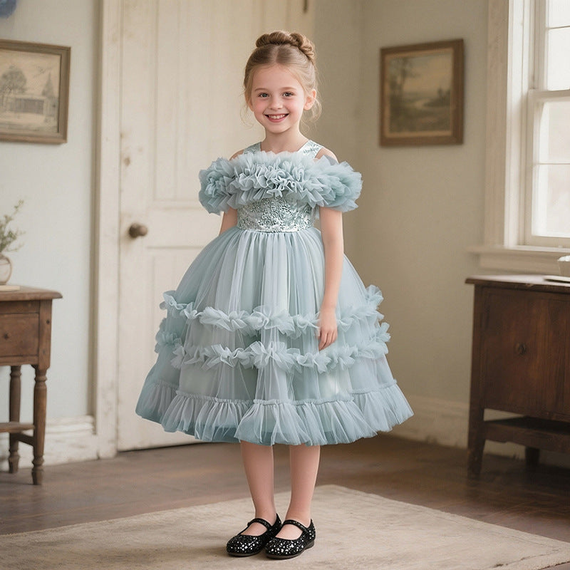 Girls' mesh puffy skirt dress