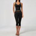 Brushed Yoga Set for Women, Strapless V-Neck High-Waisted Tummy-Control 7/8 Pants Workout Set