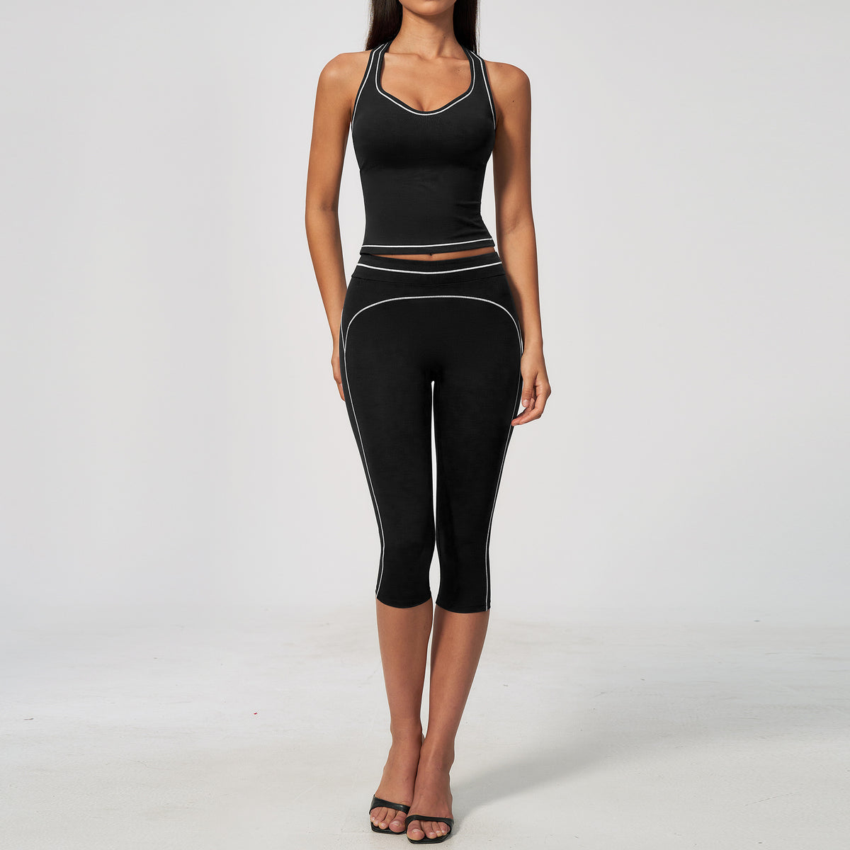 Brushed Yoga Set for Women, Strapless V-Neck High-Waisted Tummy-Control 7/8 Pants Workout Set