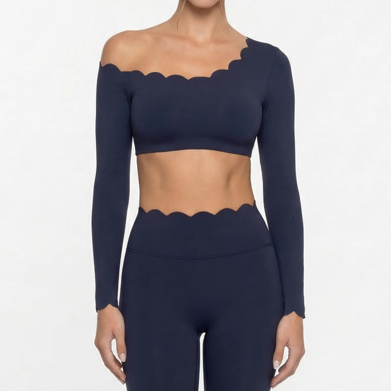 Floral Trimmed Long Sleeve Yoga Top with Shoulder Cutout, Breathable and Skin-Friendly, Built-in Bra, Versatile Workout Wear