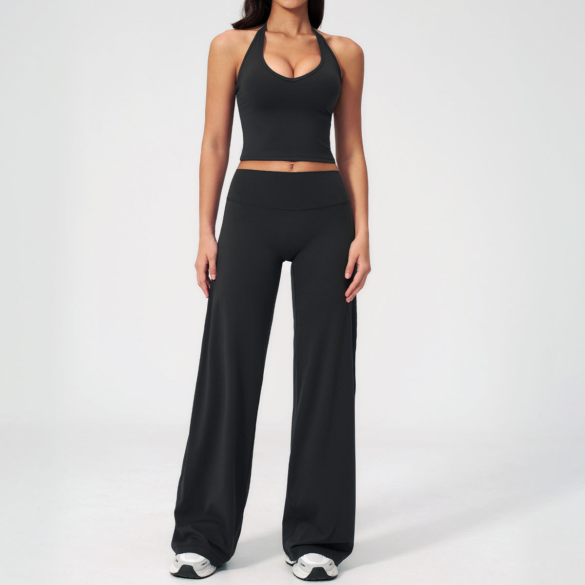 Hanging Neck Backless Sleeveless Wide-Leg Straight Fit Sport Set Yoga Workout Outfit