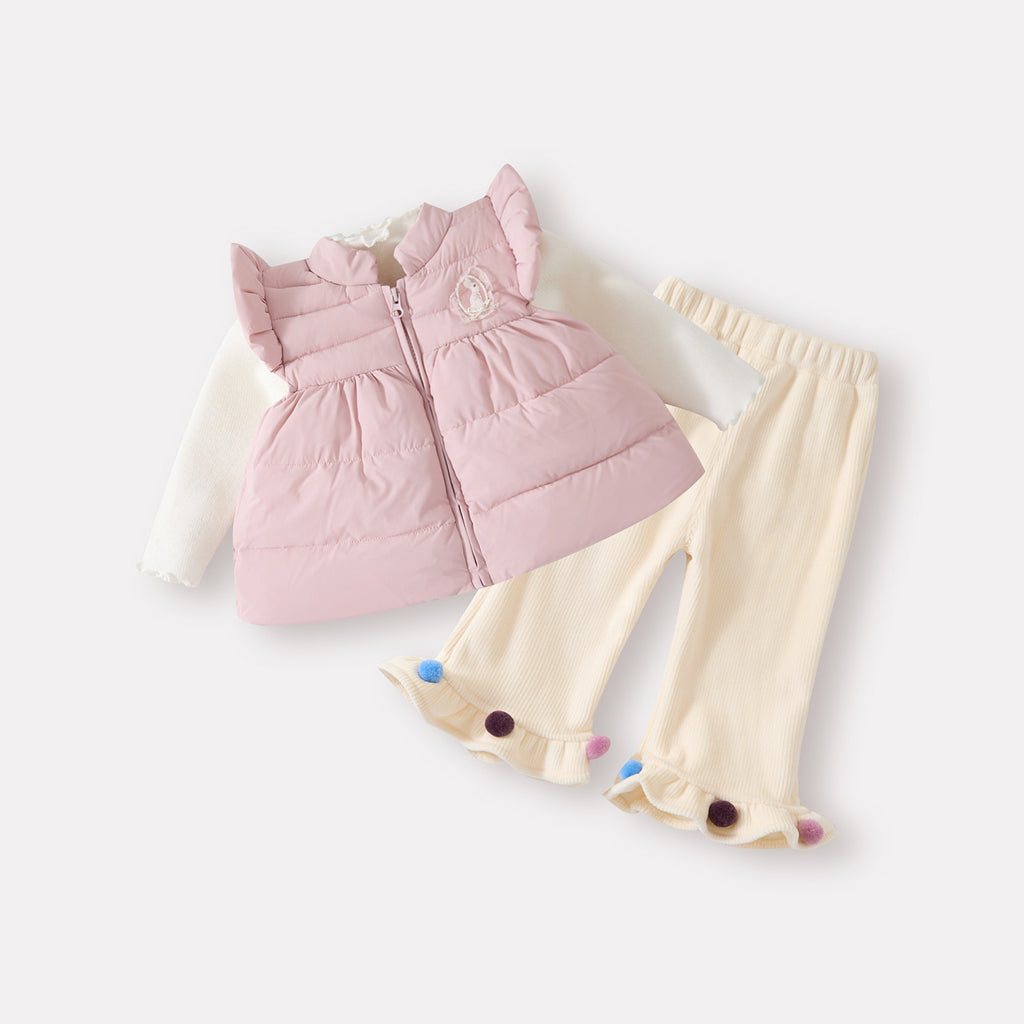 Cotton-Filled Vest Set for Toddlers and Babies, Knit Cardigan with Fleece Pants