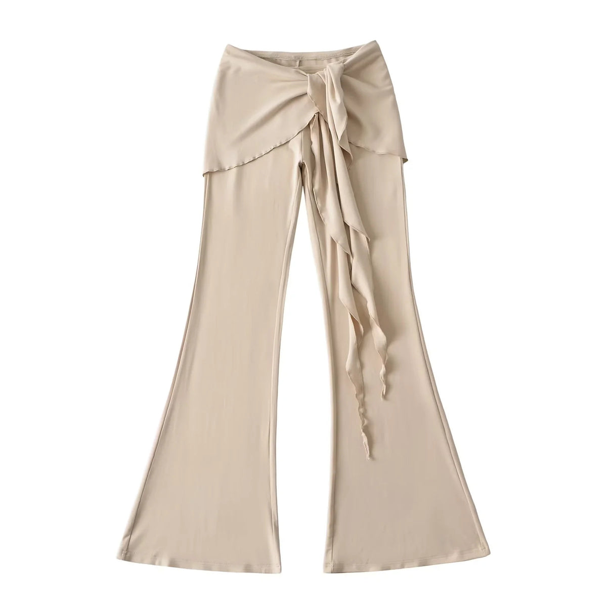 Fake two piece spliced ruffled lace up micro flared yoga pants
