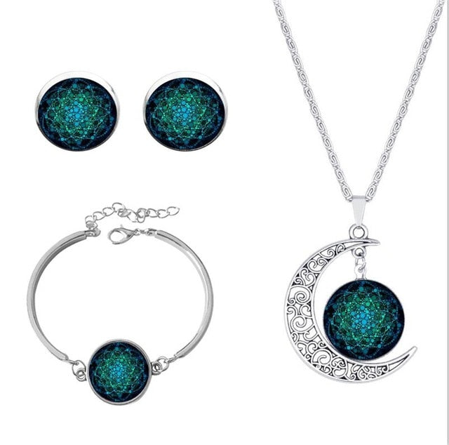 Flower of Life Necklace Om Yoga Chakra Pendant Mandala Necklaces Glass Dome Sacred Geometry  Jewelry