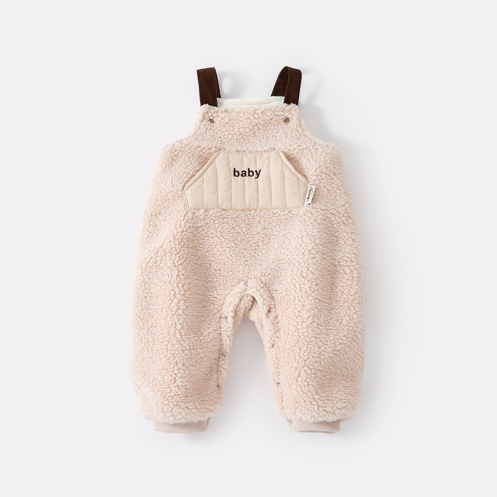 Thick Plush Overalls Set for Babies and Toddlers, Two-Piece Outfit with Onesie and Base Layer