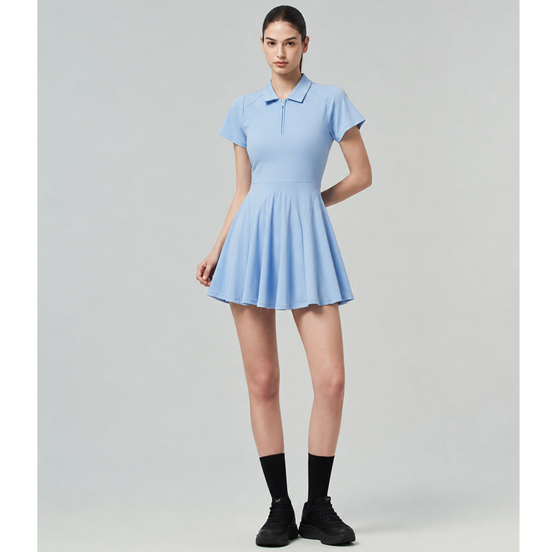 Fashionable Breathable Solid Color Tennis Dress for Outdoor Yoga and Fitness, Professional Sporty Sundress