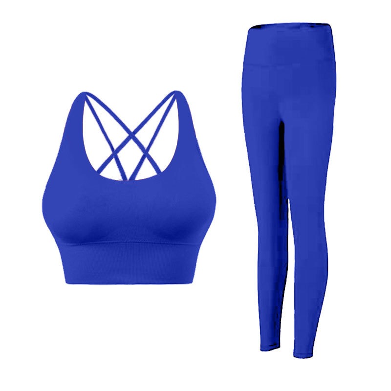 Nude sports yoga suit women's two-piece fitness suit with chest pad