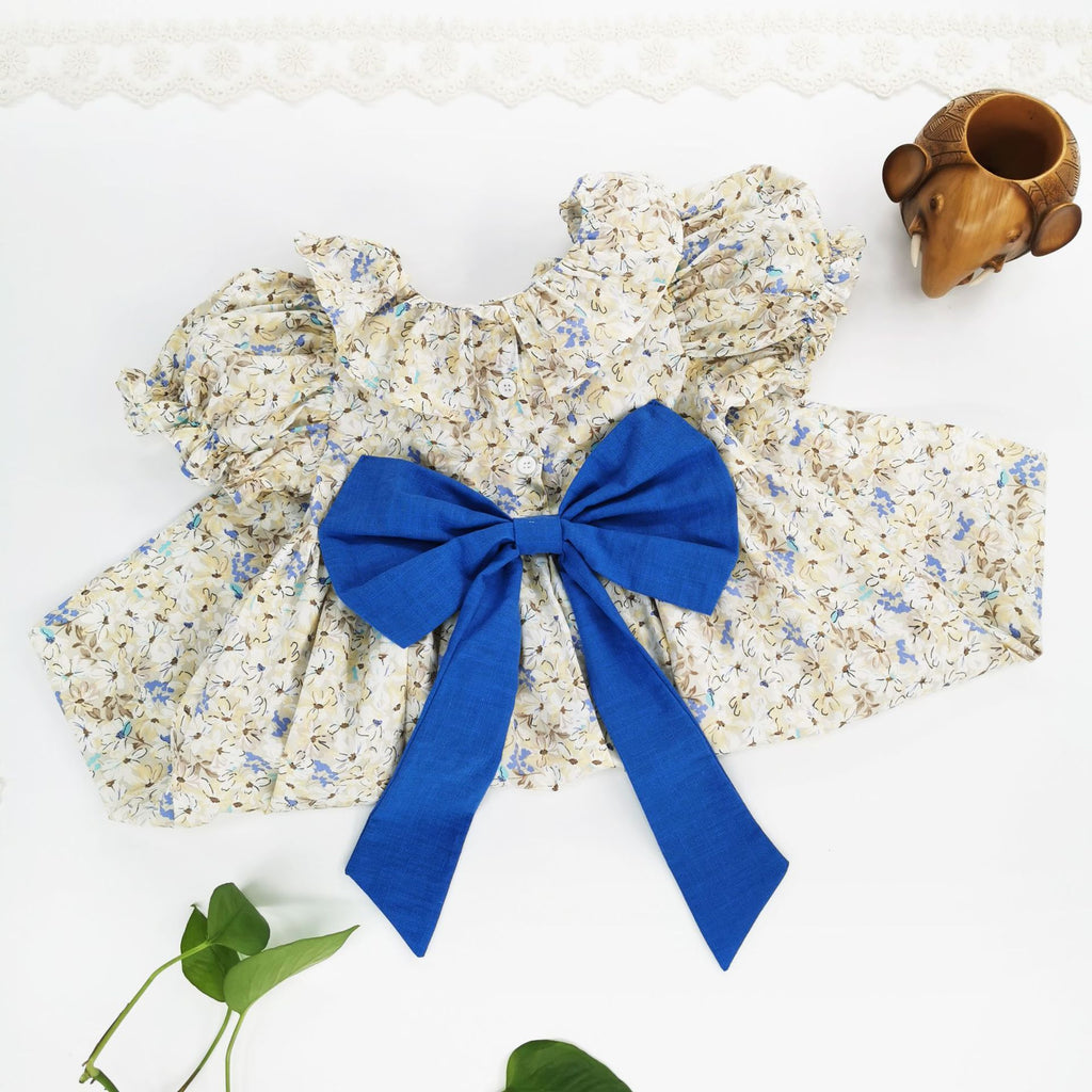 Butterfly knot bubble sleeves sweet floral princess dress