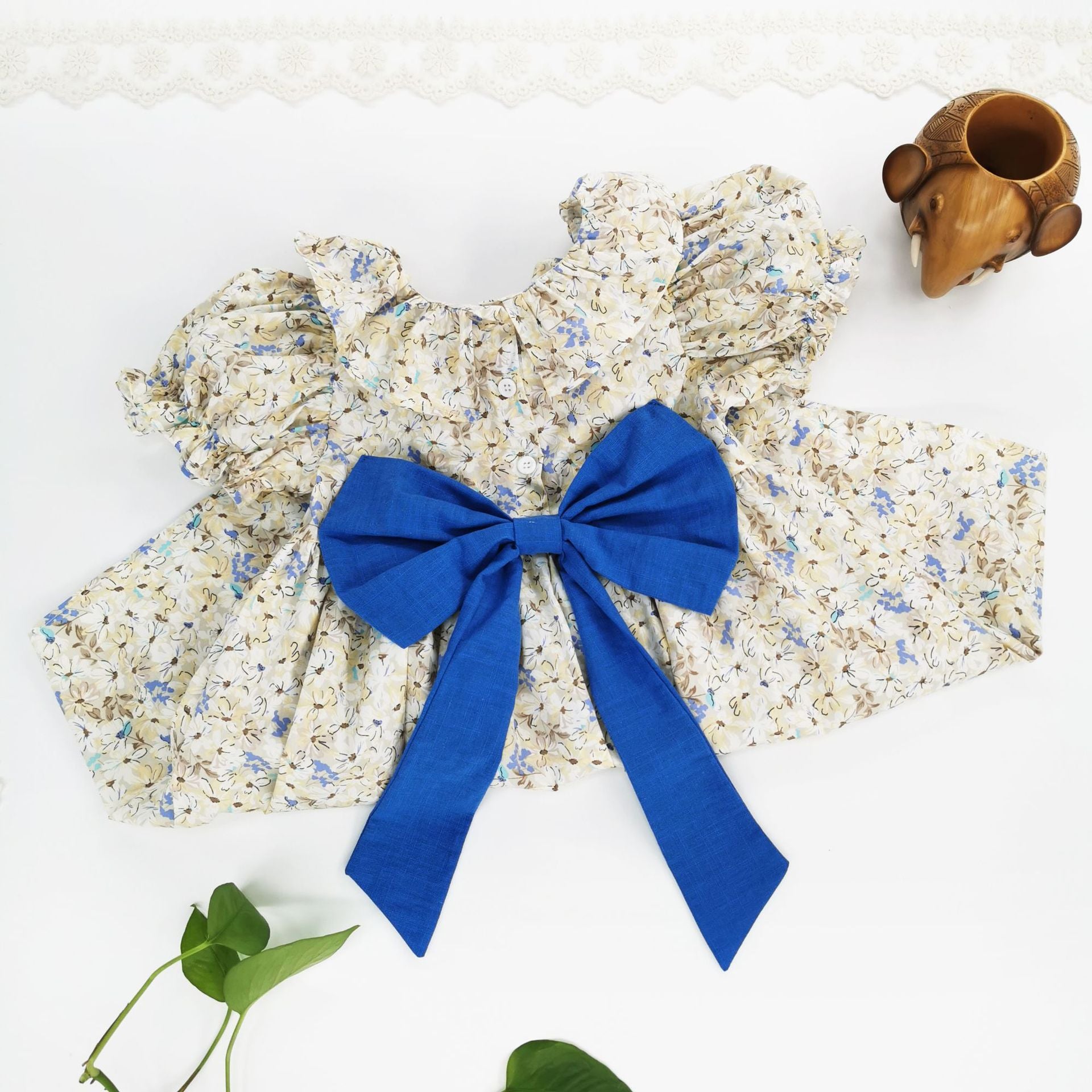 Butterfly knot bubble sleeves sweet floral princess dress