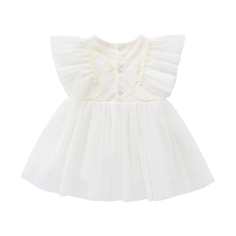 Baby White Lace Trimmed Dress, Girl Baby Full Moon 1st Birthday Party Princess Dress