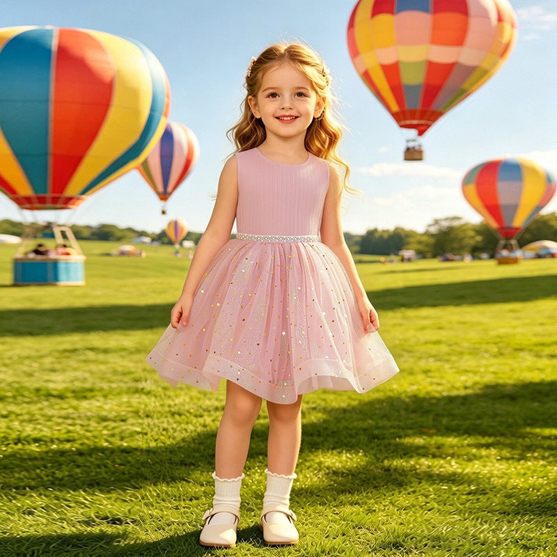 Sleeveless sequin mesh girls' dress