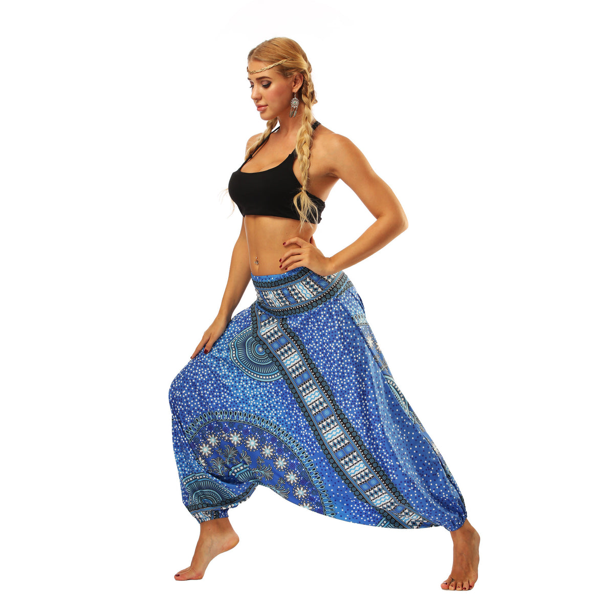 Women's Ethnic Style Digital Print Bloomers Loose Fitness Yoga Pants High Waist Jumpsuit Dance Pants