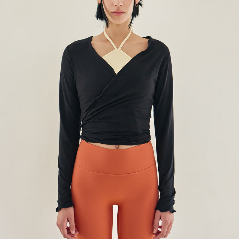 Elegant Fitted Yoga Long Sleeve Cardigan Top with Tie, Multi-wear Pilates Shirt, Versatile Open Front Cover-Up