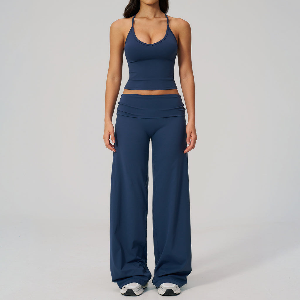 Fitted Crop Top Backless Workout Set High Waist Versatile Casual Style Yoga Set