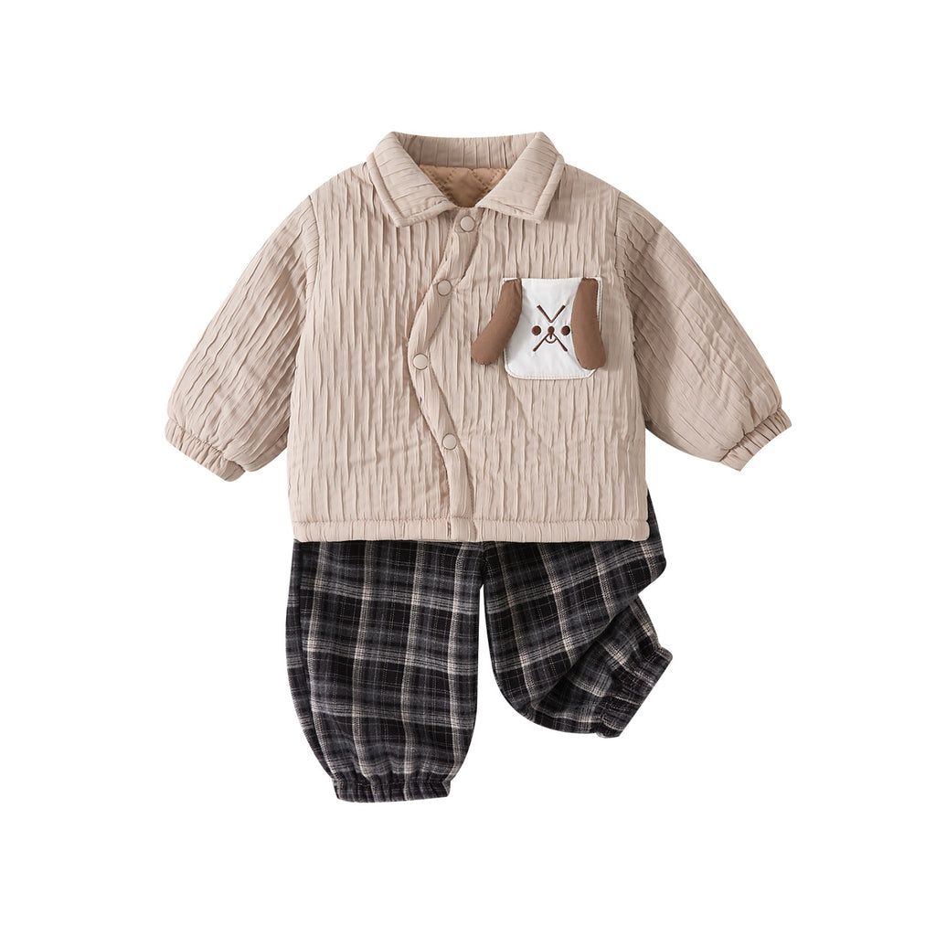 Cotton-Padded Shirt Set for Toddlers, Quilted Shirt with Fleece Pants