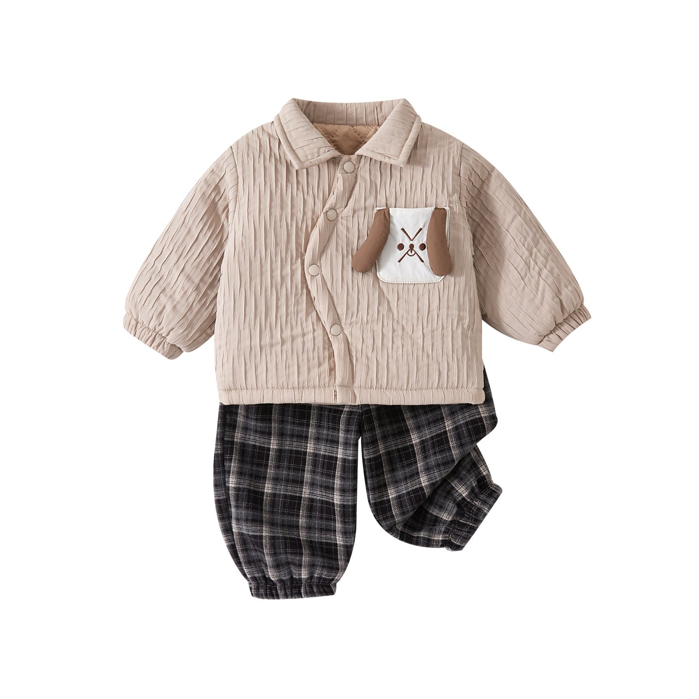 Cotton-Padded Shirt Set for Toddlers, Quilted Shirt with Fleece Pants