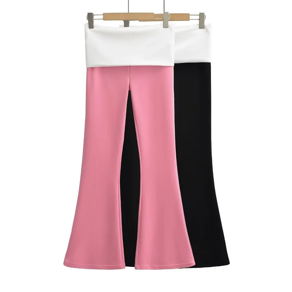 Color blocked fake two low waist slim fit micro flared yoga pants