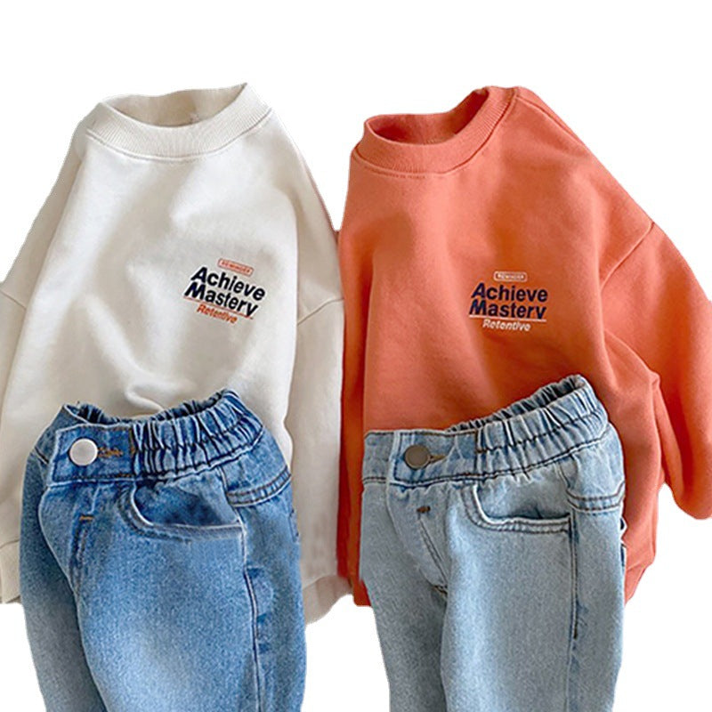 Front and back letter printed casual pullover hoodie