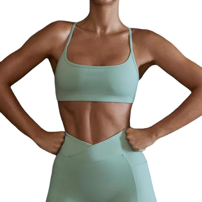 Nude Yoga Bra Women's Sports Underwear Shockproof Gathering Beauty Back Fitness Bra Top