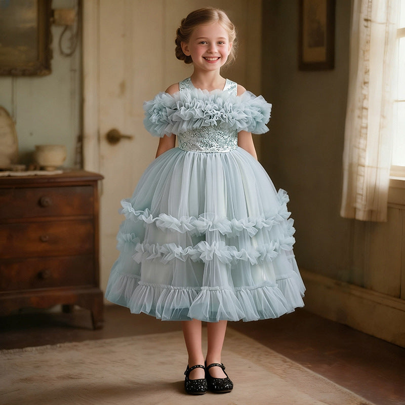 Girls' mesh puffy skirt dress