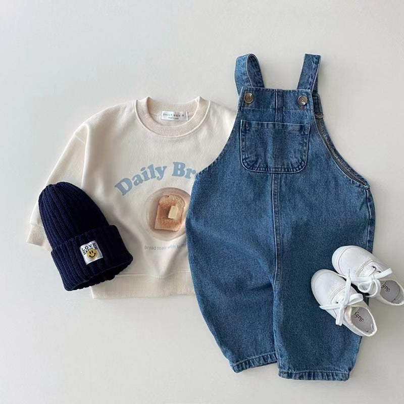 Floral denim cute overalls for children
