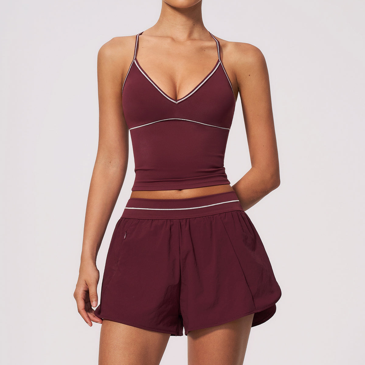 Yoga Suit Set for Women, New Brushed Color-block V-neck Halter Sports Quick-dry Fitness Set