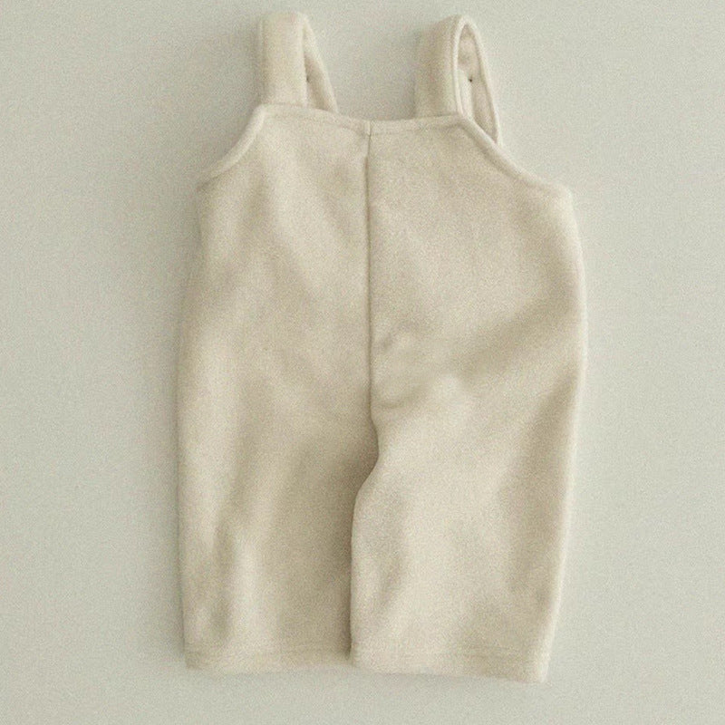 Grid thickened and velvet shoulder strap casual pants