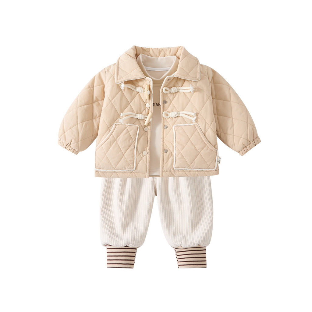 Cotton-Padded Thick Outerwear Set, Baby Fleece Lined Bottom Shirt and Sweatpants Three-Piece Fashion Set