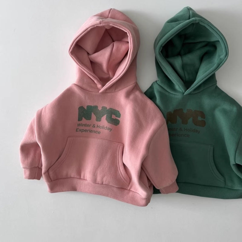 Children's hooded sweatshirt with plush autumn and winter thick top