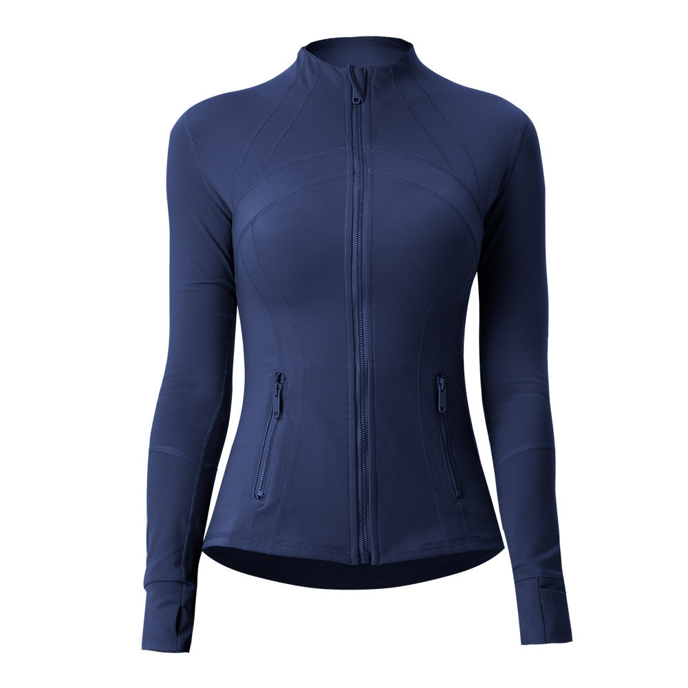 Style Yoga Jacket Outdoor Slim-Fitting Shaping Waist-Cinching Zip-Up High Neck Sports Yoga Long Sleeve Top for Women