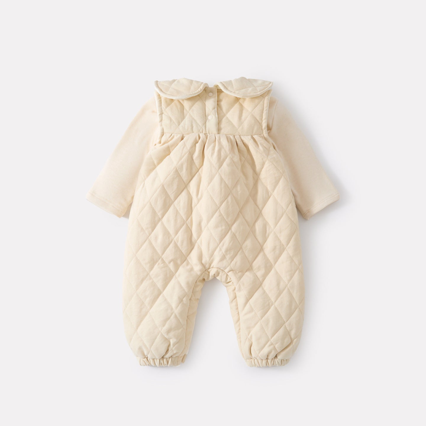 Cotton-filled Overalls Romper Set with Bow for Baby Girls, Two-Piece Outfit